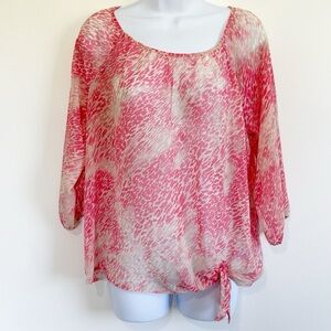 EXPRESS Sheer Blouse Pink and White Leopard Print Small